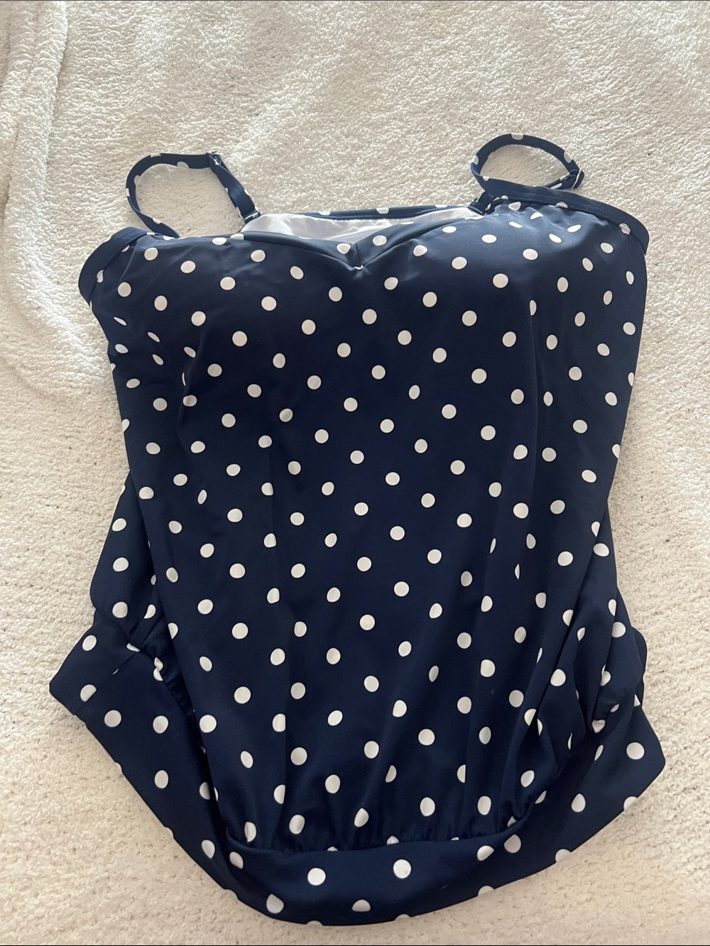 L3-Lands' End Navy and White Polka Dot One-Piece Swim top